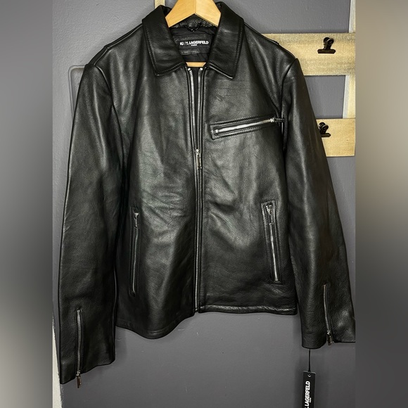 COPY - Men’s Karl Lagerfeld Motorcross Jacket 100% Genuine Leather New (Dead St… - Picture 3 of 15